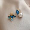Light luxury high-end enamel drop glaze asymmetrical earrings women's new new Chinese stud earrings exquisite fashion earrings