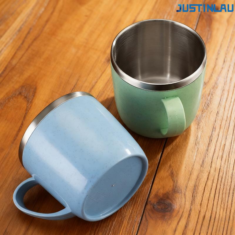 Double Layer Anti-scalding Stainless Steel Cups Plastic Handle Coffee Milk Mug Tea Drinks Water Cup for Home Office Tumbler