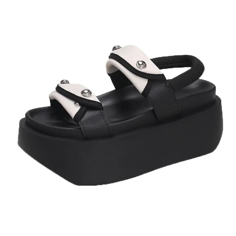 Modes Sieviešu Platformas Sandales JAUNAS Vasaras Dizaineru Zemas Papēžu Masīvi Apavi 8CM Pludmales Iešļūcenes Sieviešu Gladiators Sporta Sandales