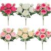 Rose Pink Silk Peony Artificial Flowers Bouquet 5 Big Head and 4 Bud Cheap Fake Flowers for Home Wedding Decoration indoor