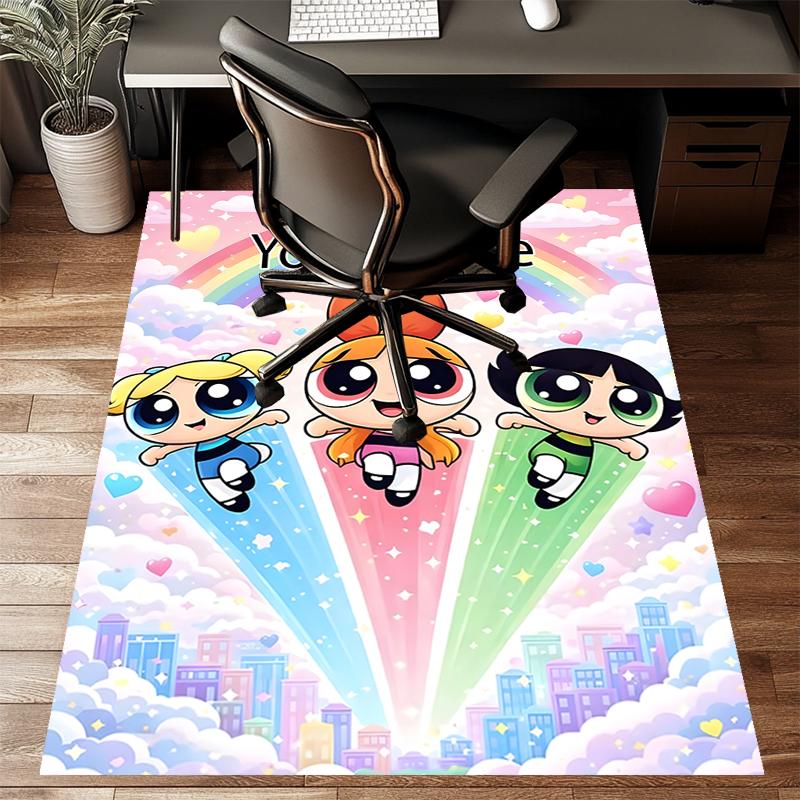 Powerpuff Design Area Rug Personalized Name- Non-Slip, Soft & Cozy Floor Mat for Living Room, Office - Indoor/Outdoor Carpet