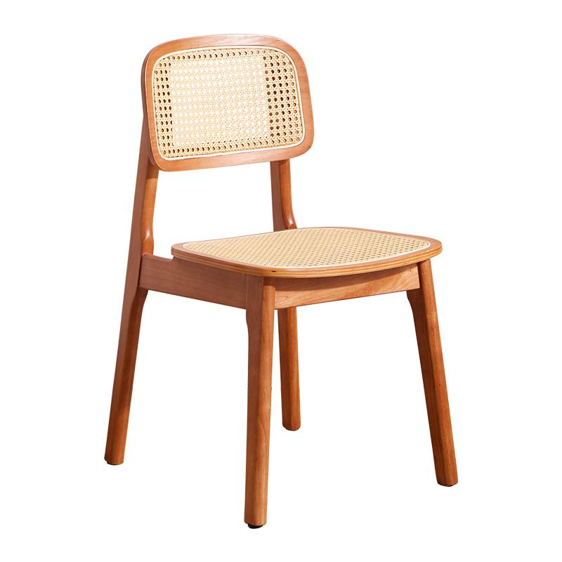 Solid Wood Nordic Dining Chair with Rattan Woven Backrest