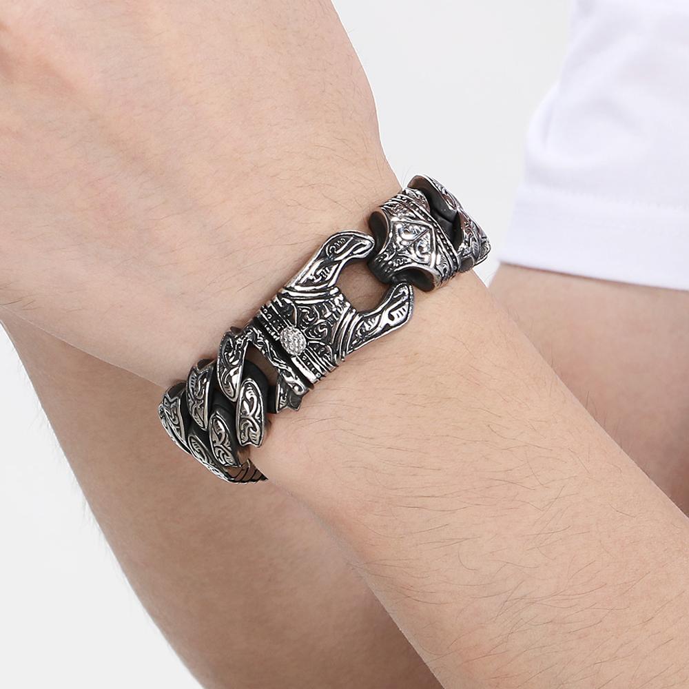 Brățară Cool Greu Solidă din Oțel Inoxidabil pentru Bărbați Masivă Lățime 20MM Lanț Stil Totem Brățări Moto pentru Bărbați 4 Culori Disponibile