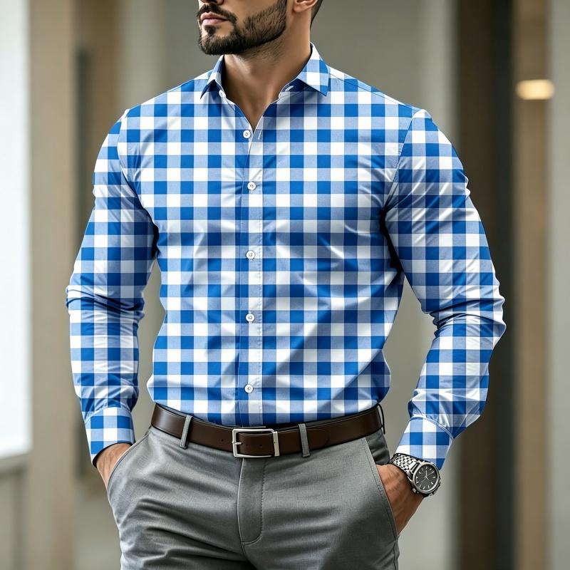 Wysokiej jakości męska koszula w kratę z długim rękawem o stylowym kroju, modna męska koszula w stylu business casual na wiosnę i jesień
