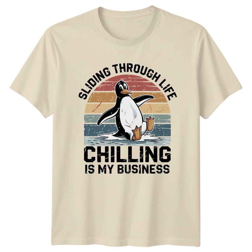 Retro Penguin Sliding Through Life Chilling Is My Business TShirt Unisex T-Shirt M