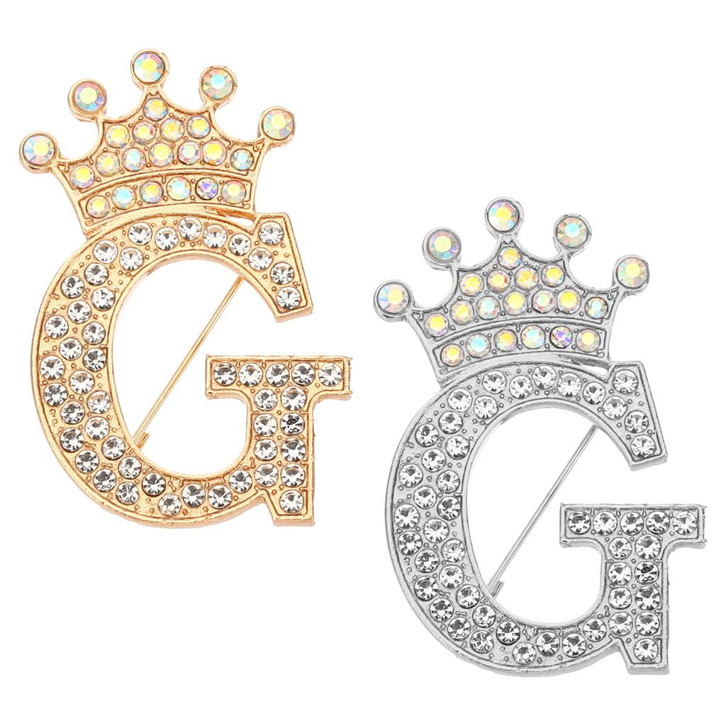 2pcs Letter Brooch Pins Crown Initial Rhinestone Alphabet A-W Letter Lapel Badges Pin for Women Suits Dress Coat Clothes Craft