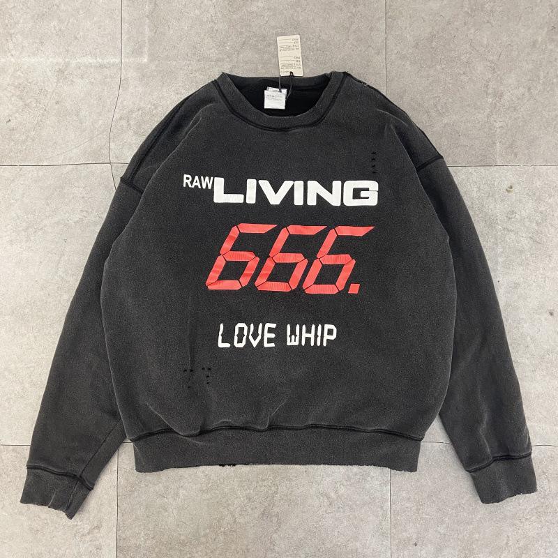 SAINT Retro Distressed Fleece Pullover Sweatshirt