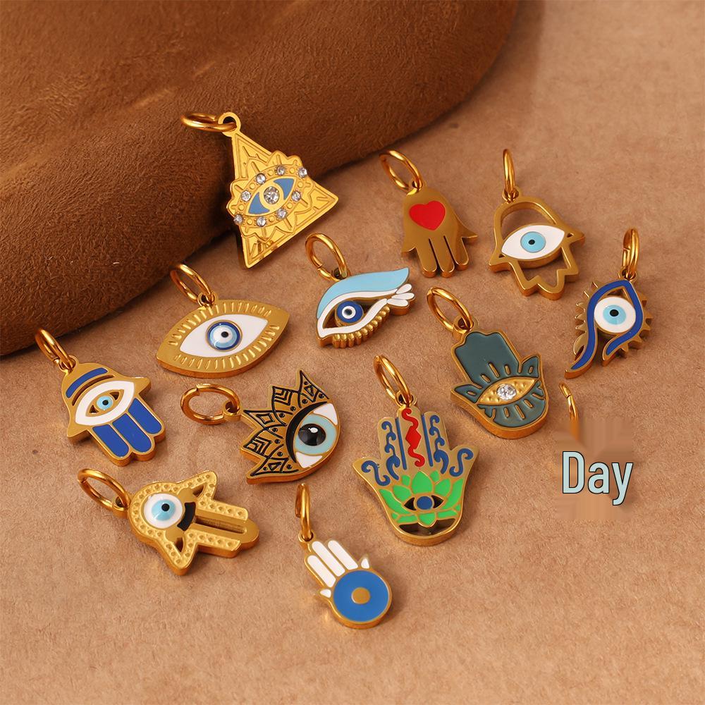 European & American Demon Eyes Pendant & Eyeball Palm Ornament Stainless Steel Bracelet Necklace for Women.
