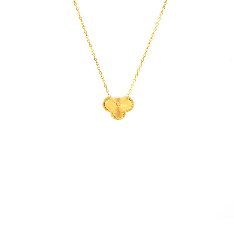 18K Gold CNC Laser-Engraved Four-Leaf Clover Bracelet & Five-Petal Necklace Set