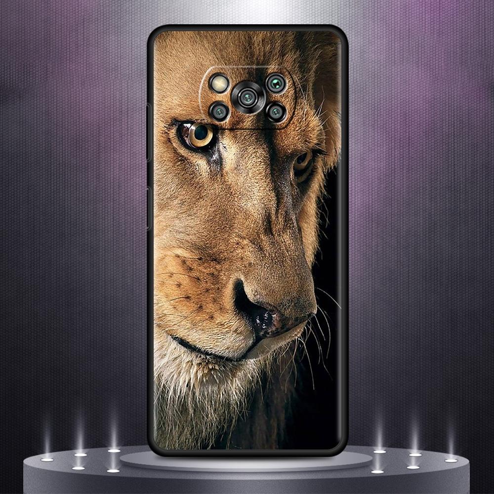 

Чехол для телефона Xiaomi Mi Poco X3 NFC 10T Pro 11T 11 Lite Note 10 M3 9T F3 CC9, черный мягкий чехол A2 F1 в виде ракушки, большая кошка, животное, лев Mi Poco F3
