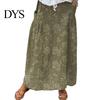 Women Summer Skirt Maxi Elastic Waist Flower Leaf Printed Casual Bohemia Style A-Line Loose Bubble Beach with Pockets A-line