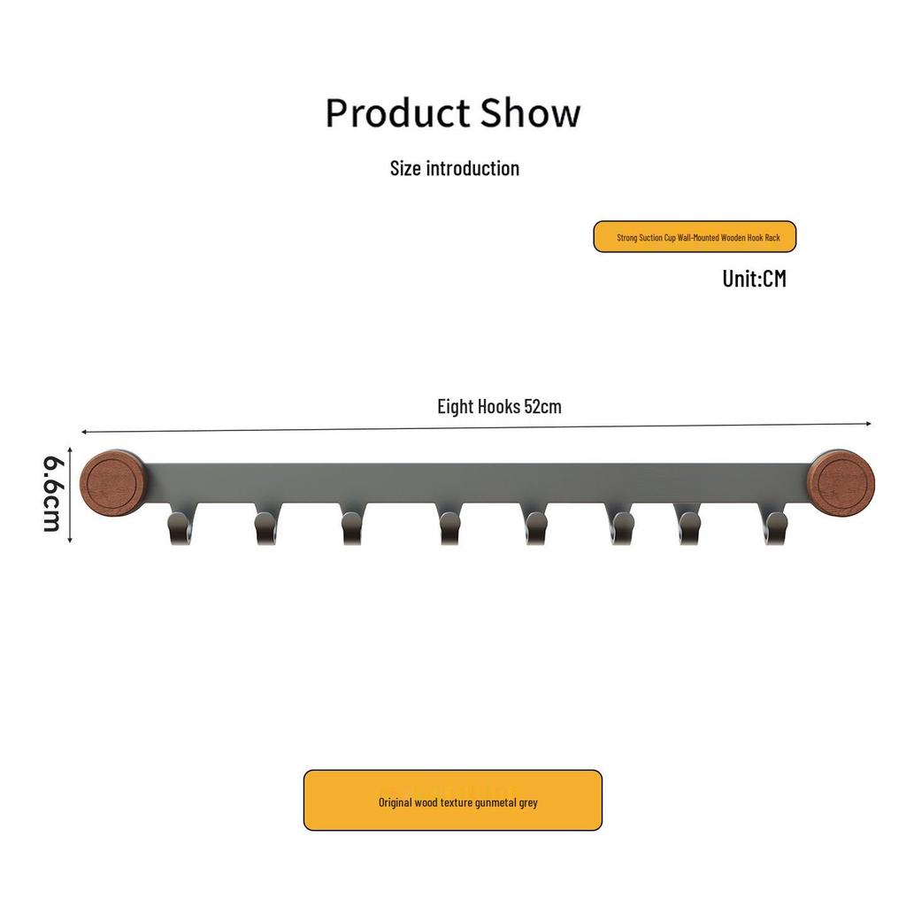 High-Grade No-Drill Adhesive Solid Wood Door Hook Rack for Bathroom and Entryway