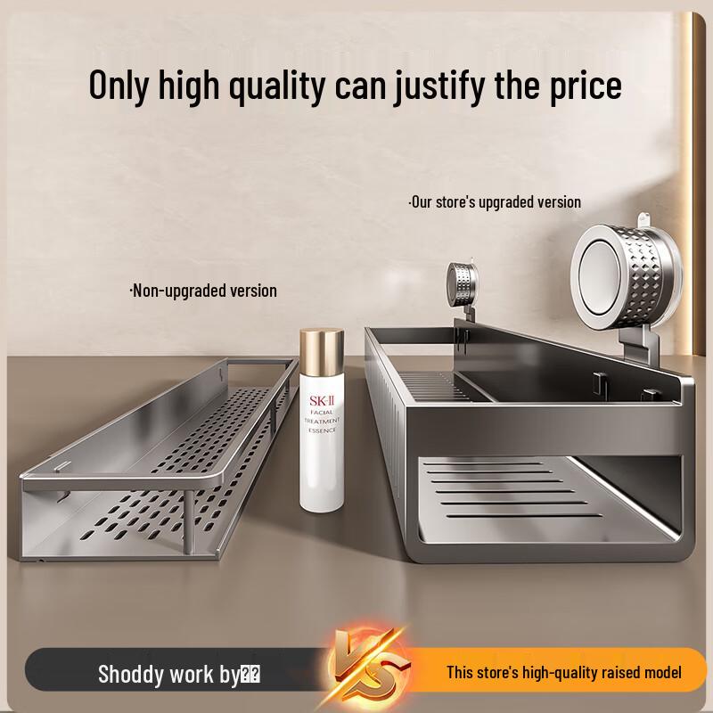 No-Drill Suction Cup Bathroom Shelf with Hooks