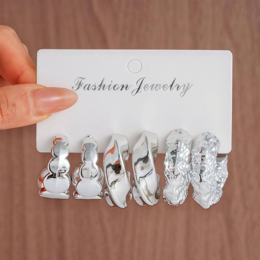 Cross-border Creative Geometric C-shaped Twist Ribbed Earring Set