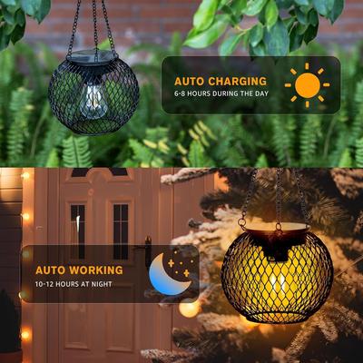 4 Pack Solar Lanterns Outdoor, Metal Hanging Lights, IP65 Waterproof, for Garden Yard Patio Pathway