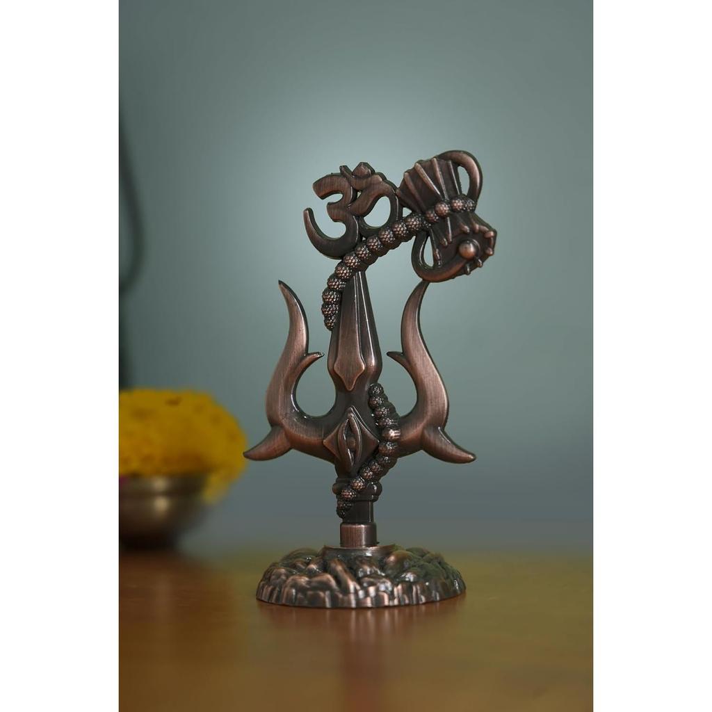 Artbiz Metal Shiv Trishul with Om and Damru | Lord Shiva Symbol Decorative Idol for Home Temple & Office