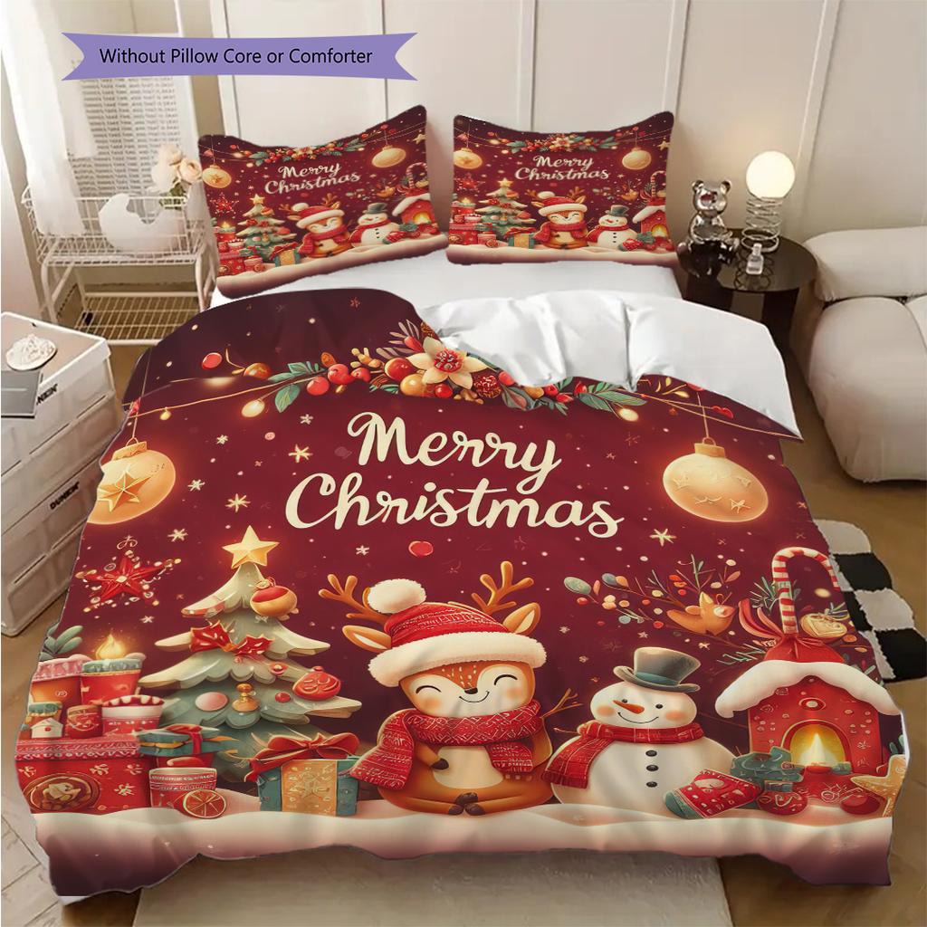 1PC Christmas theme pattern Bedding Quilt Set Quilt Cover Pillowcase Home Decoration Birthday Gift (1 * duvet cover + 2 * pillowcase, without core)
