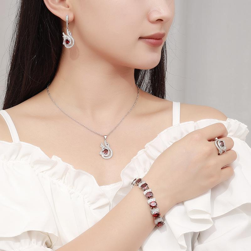 

Синие украшения с драгоценными камнями, подвеска, серьги, ожерелье и кольцо, женский комплект No. 10