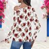Women Plus Size Rose Floral Print Asymmetric Cutout Cold Shoulder Long Sleeve Fitted Blouse