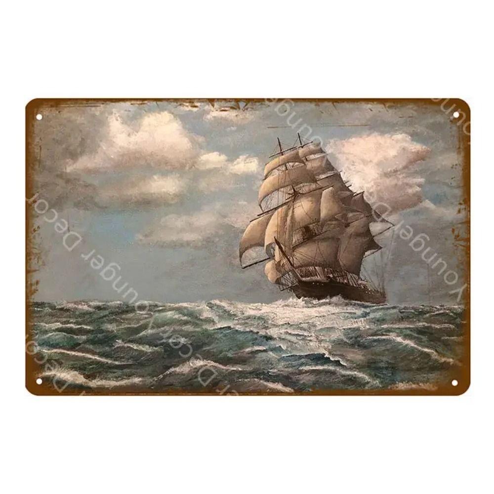 Metal Sign Vintage Sailboat Nautical Decor Maritime Gift Wall Art 20x30 Cm