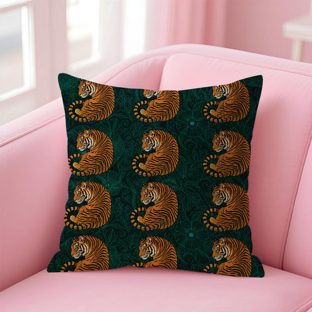 Bohemian Vintage Tiger Cushion Cover Natural Linen Organic Fabric DoubleSided Printing Sofa Home Decor Gift Pillow Case