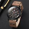 Fashion Men's Sports Watches Casual Leather Strap Quartz Watch Male Military Calendar Wristwatch