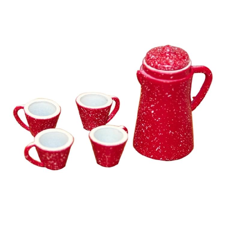 Dollhouses Accessory Kettle Set With Miniature Kettle And Cups For Creative Dollhouses Decoration And Kitchen Display красный