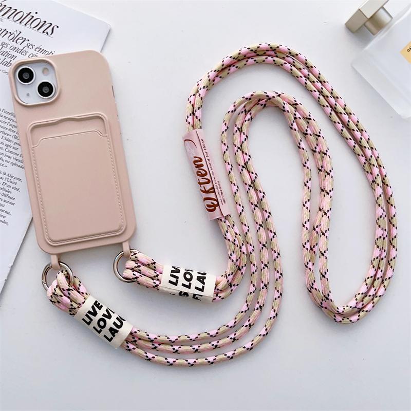 

Crossbody Lanyard Strap Slot Card Wallet Case For iPhone 15 Pro Max 14 13 12 11 Necklace Shoulder Silicone Soft Shockproof Cover For iPhone 15&Case & Strap