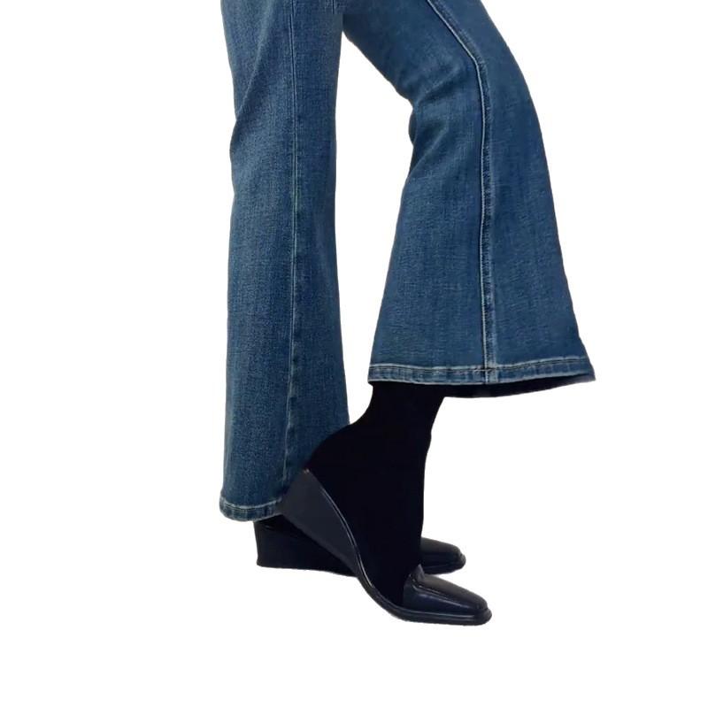 Sheepskin version~ thick-soled wedge elastic thin boots retro square head short boots women's rear zipper socks boots slim Martin boots