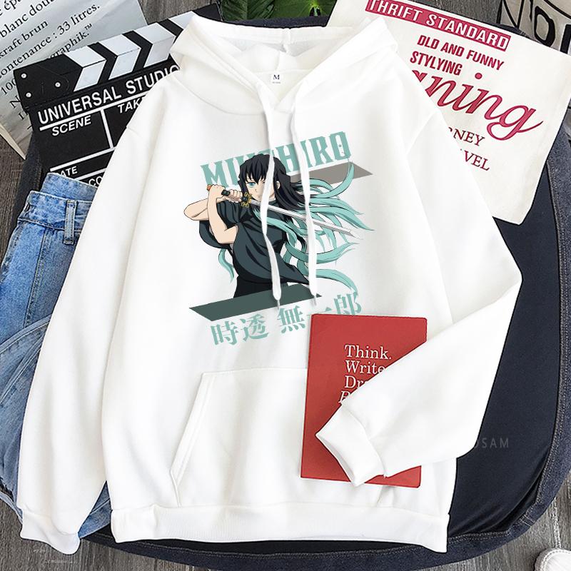 

Anime Demon Slayer Men s Hoodie Japanese Styles Unisex Harajuku Pullover Kimetsu no Yaiba Tokitou Muichirou Graphic Sweatshirts XS белый