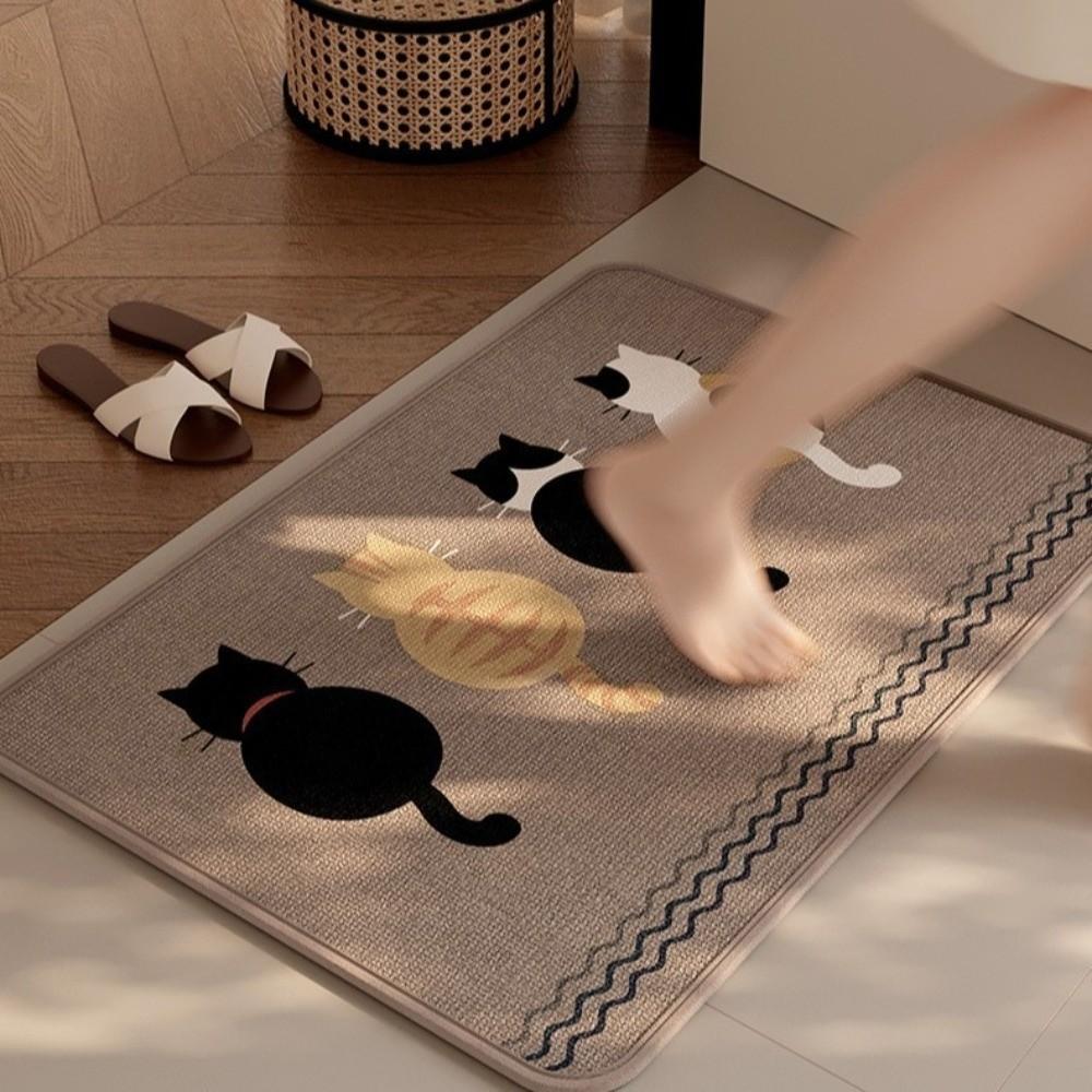 Flax Cat Door Mat Cartoon Kitchen Mat Durable Entrance Doormat  Laundry Room