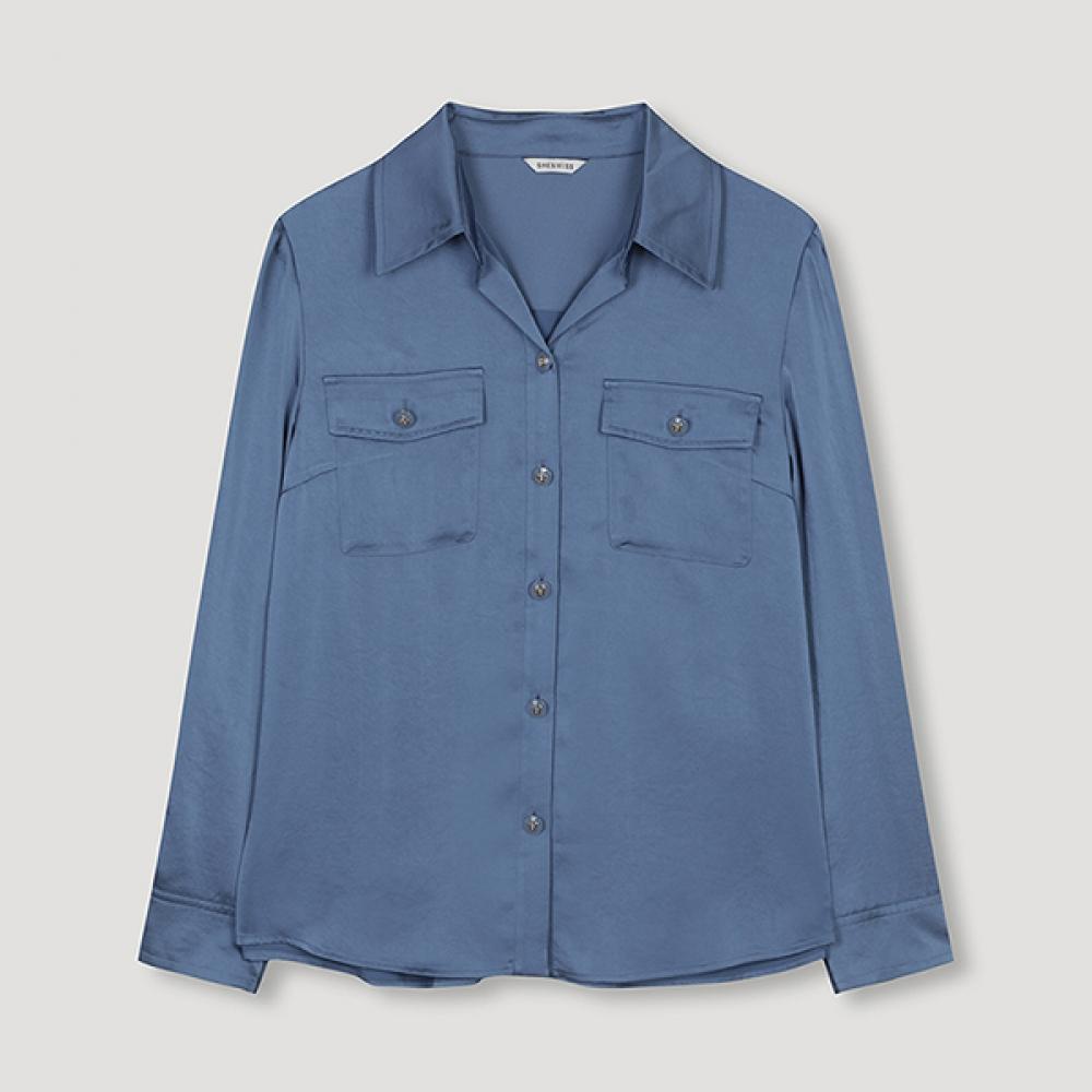 

She S miSS Pocket Satin BlouSe SwwStn31020 Bl Blue/55