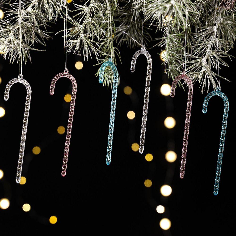 6Pcs Transparent Christmas Canes Pendant Shatterproof Simulation Acrylic Christmas Canes Exquisite Christmas Tree Decoration