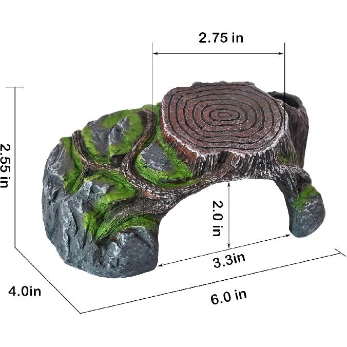 Resin Reptile Hide Cave,Leopard Gecko Cave Hideout Reptiles Habitat Tree Stump Decor Lizard Tank Climbing Ramp Basking Platform Accessories for Gecko
