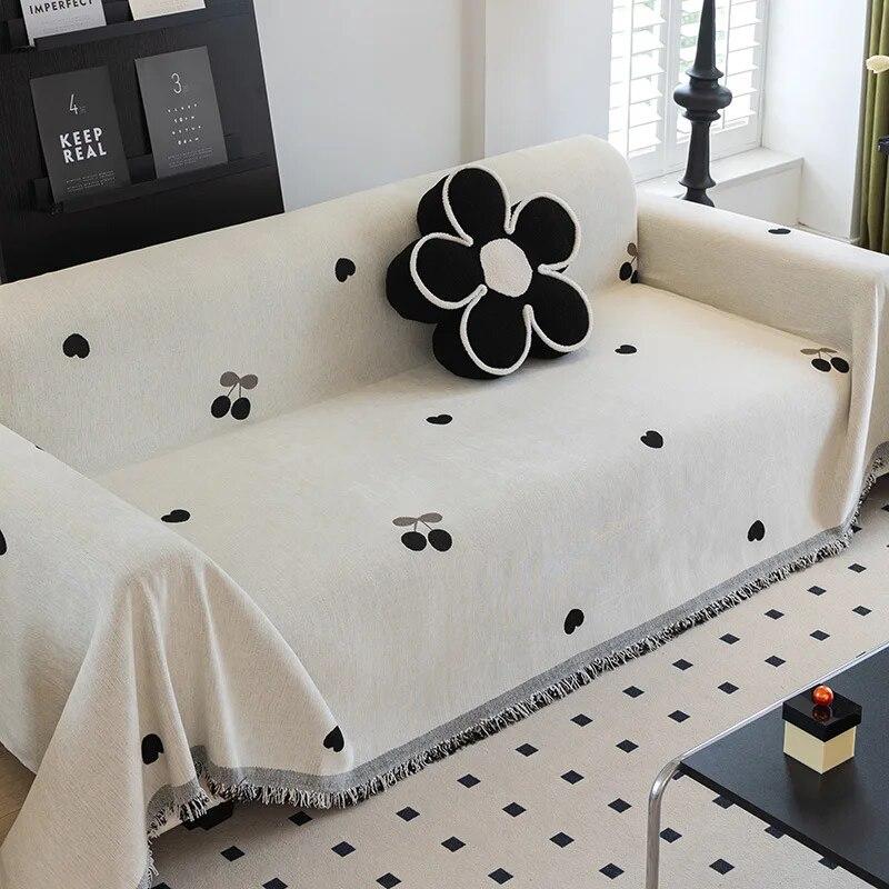 Cherry Printed Nordic Sofa Throw Blankets Outdoor Camping Picnic Large Blanket Leisure Relax Beach Towel White Travel Rug