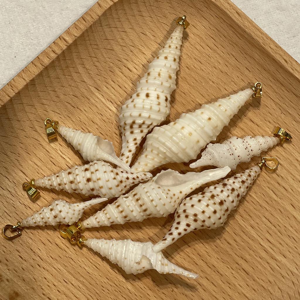10Pcs Natural Spotted Auger Shell Charms 8×28~15×58mm Seashell Pendants With Gold Bail Beach DIY Jewelry