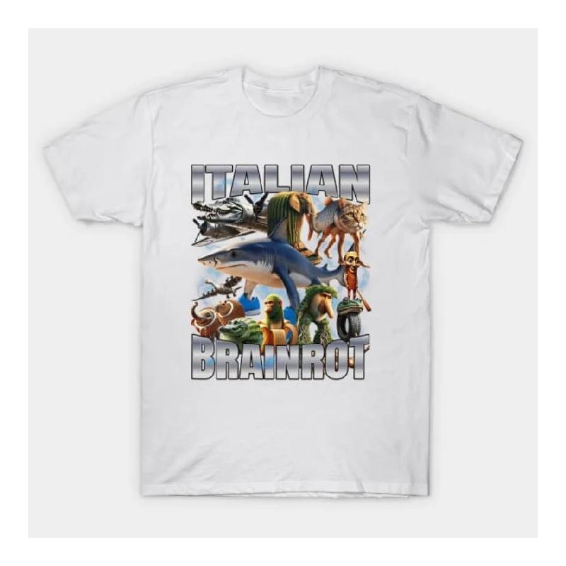 

Italian Brainrot Bombombini Gusini Tralalero Tralala Tung Tung Tung Sahur Bombardiro Crocodilo Meme T-Shirt Men Women Y2k Tops S чёрный