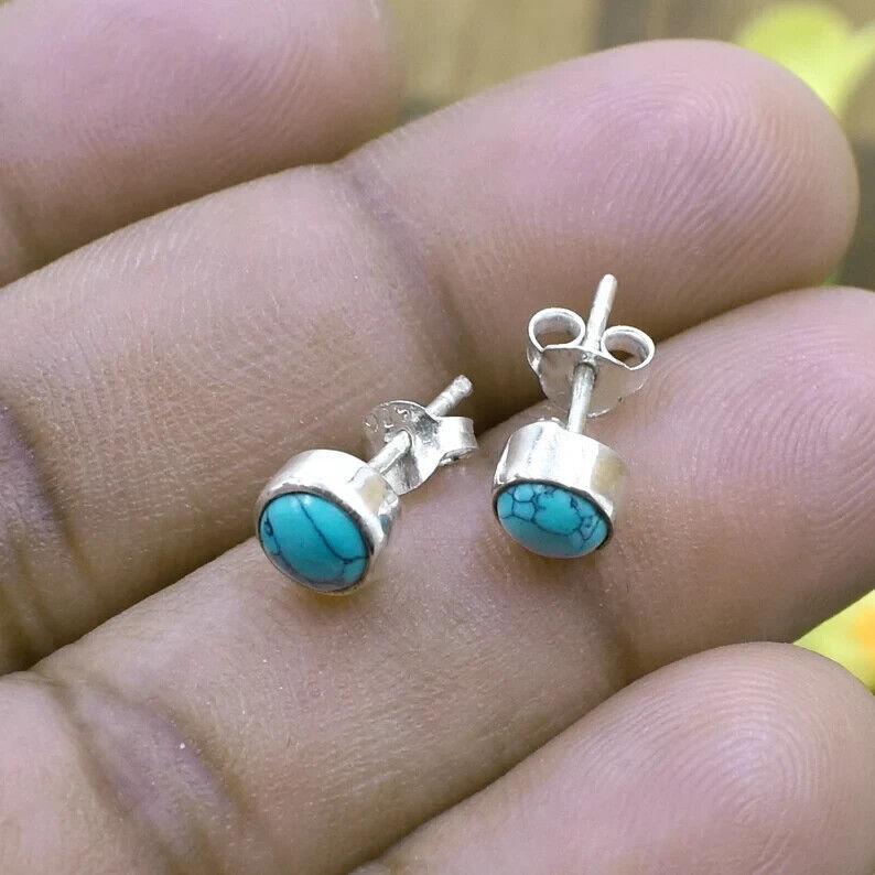 Ekte turkis edelsten ørepynt, 925 Sterling sølv studs, øredobber studs