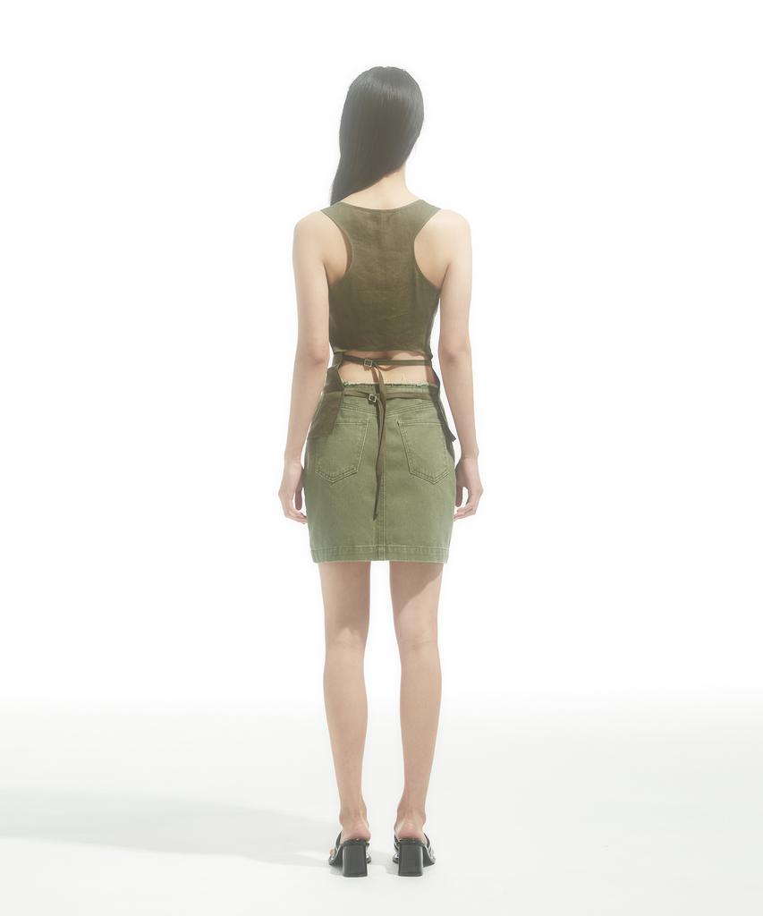 Dre Cotton Out Zip-Fly Skirt_Khaki