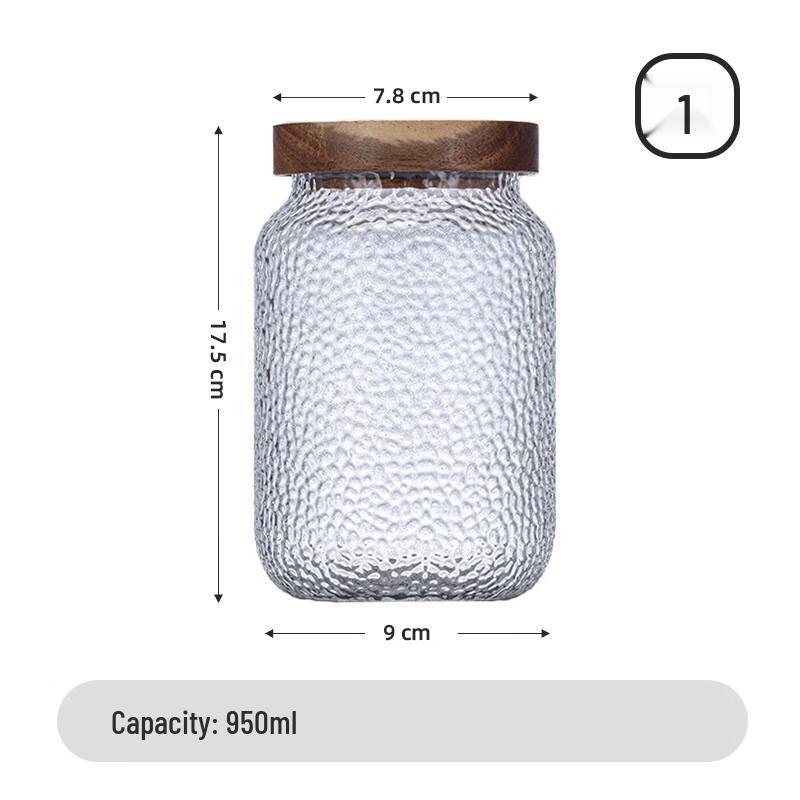 Hammered Glass Food Storage Jar with Acacia Wood Lid 950ml