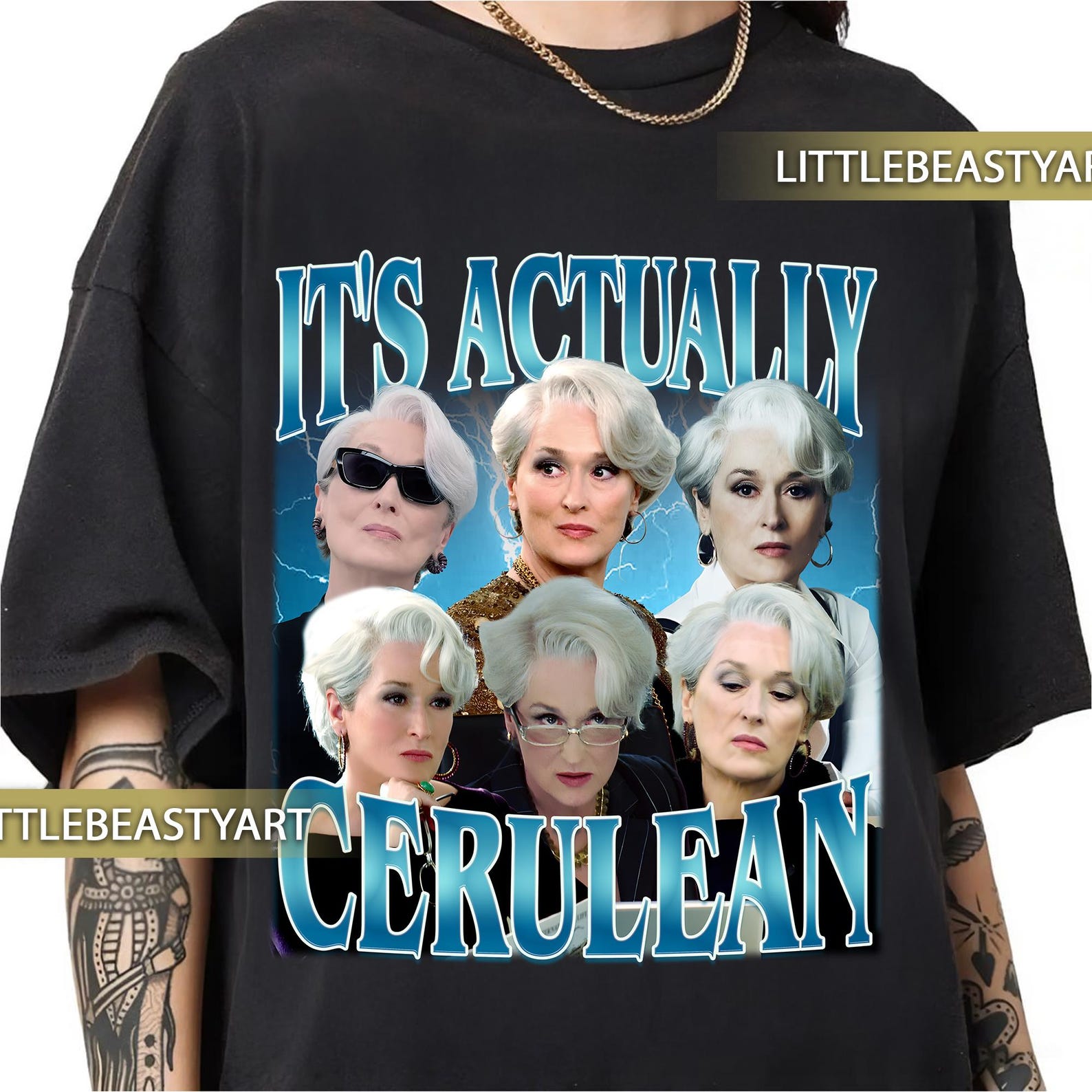 Meryl Streep Miranda Priestly Cerulean 90s Style Rap Tee Shirt S