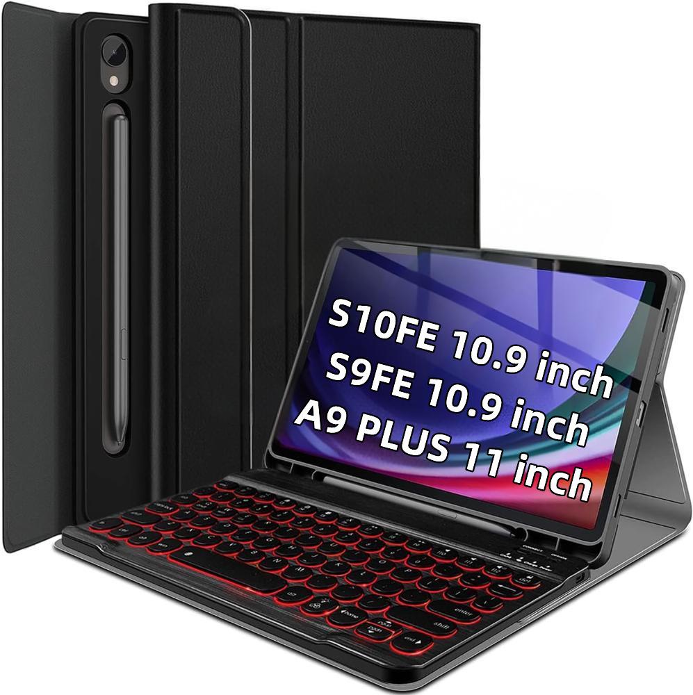 Samsung S10FE Tablet Protective Leather Case with Backlit Keyboard and Round Keycaps for A9+/A11Plus/S10Lite.
