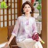 Chinese National Style Chiffon Top for Women Aged 40-60 - Plus Size Summer Wear