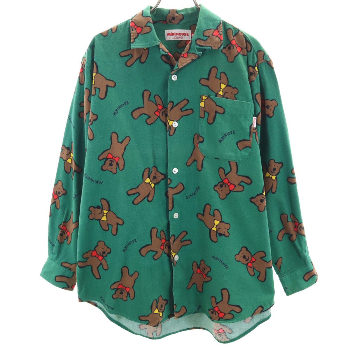 

mikihouse made in Japan Bear Pattern Long sleeve flannel Open collar shirt Men s Used