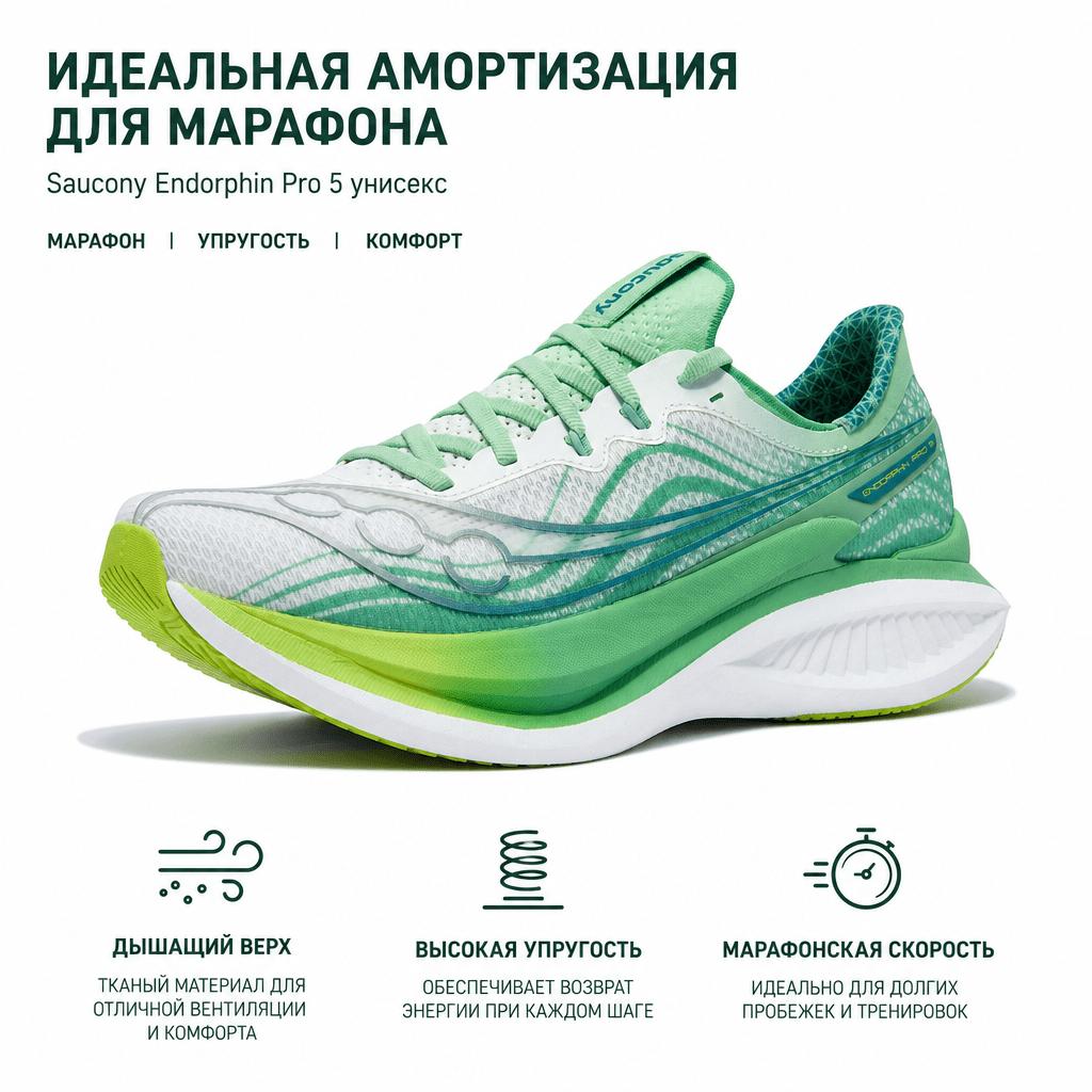 SAUCONY Endorphin Pro 5 Wygodne Miękkie Tkane Sprężyste Treningowe na Maraton Długodystansowe Buty do Biegania Unisex buty do biegania Zielone S31064-503