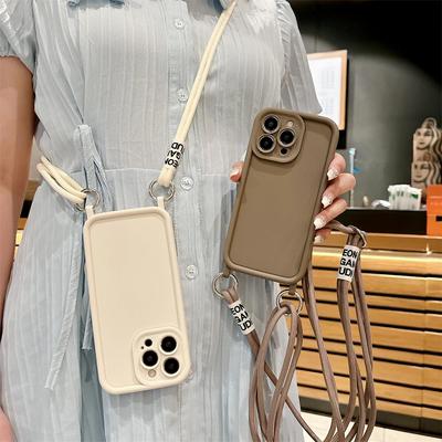 INS Cute Crossbody Double Rope Lanyard Lens Protection Matte Silicone Case For iPhone 15 14 13 12 11 Pro Max 14 15 Plus XS MAX XR X 8 7 Plus SE2 Cover