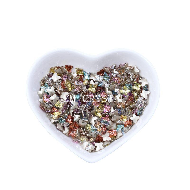 

K9 New Arrival Super Flash 5.3x6 Butterfly Color Manicure Fancy Shape Diamonds Flats Butterfly Nail Stickers Diamond Decorations K9 Flats 5.3x 6 butterfly Random Mix 10