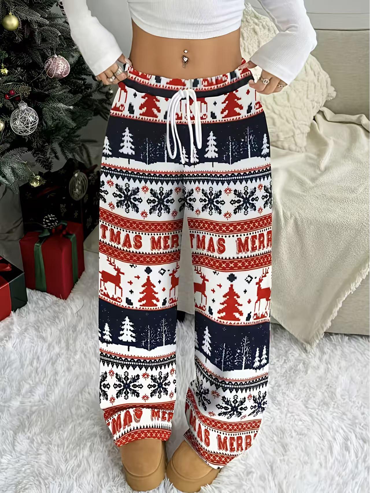 Autumn/Winter Women s Plaid Lace-up Wide-leg Loose Pants S