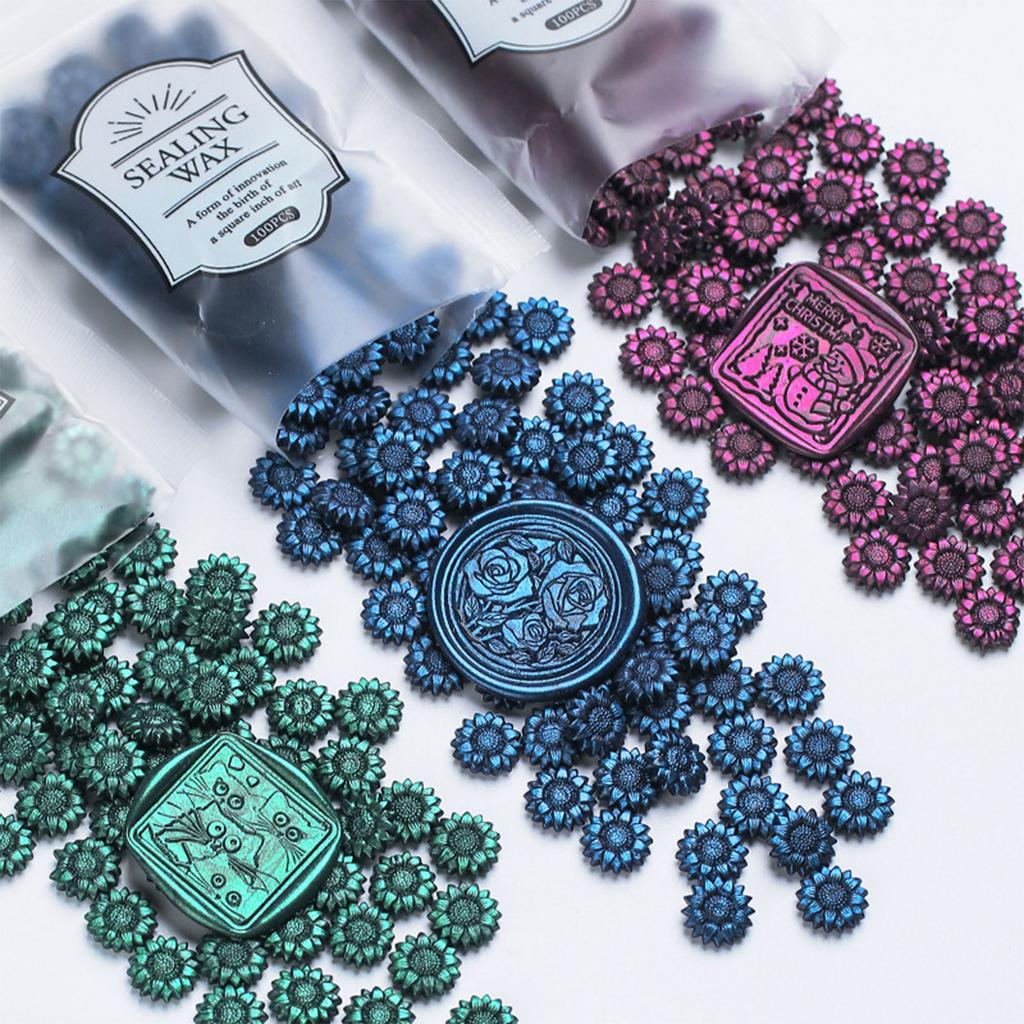 100PCS Wax Sealing Wax Beads Sunflower Sealing Wax Sealing Beads for Seal Invitation Gift Cards Christmas Gift Wrapping