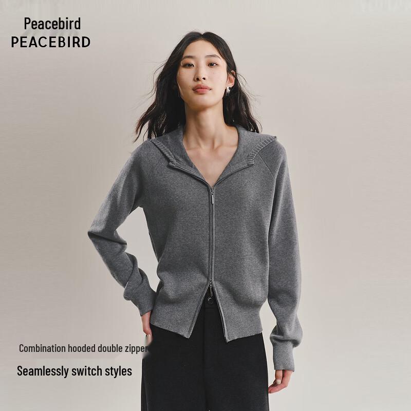 

Peacebird Women s Hooded Double-Zipper Relaxed Knit Cardigan L